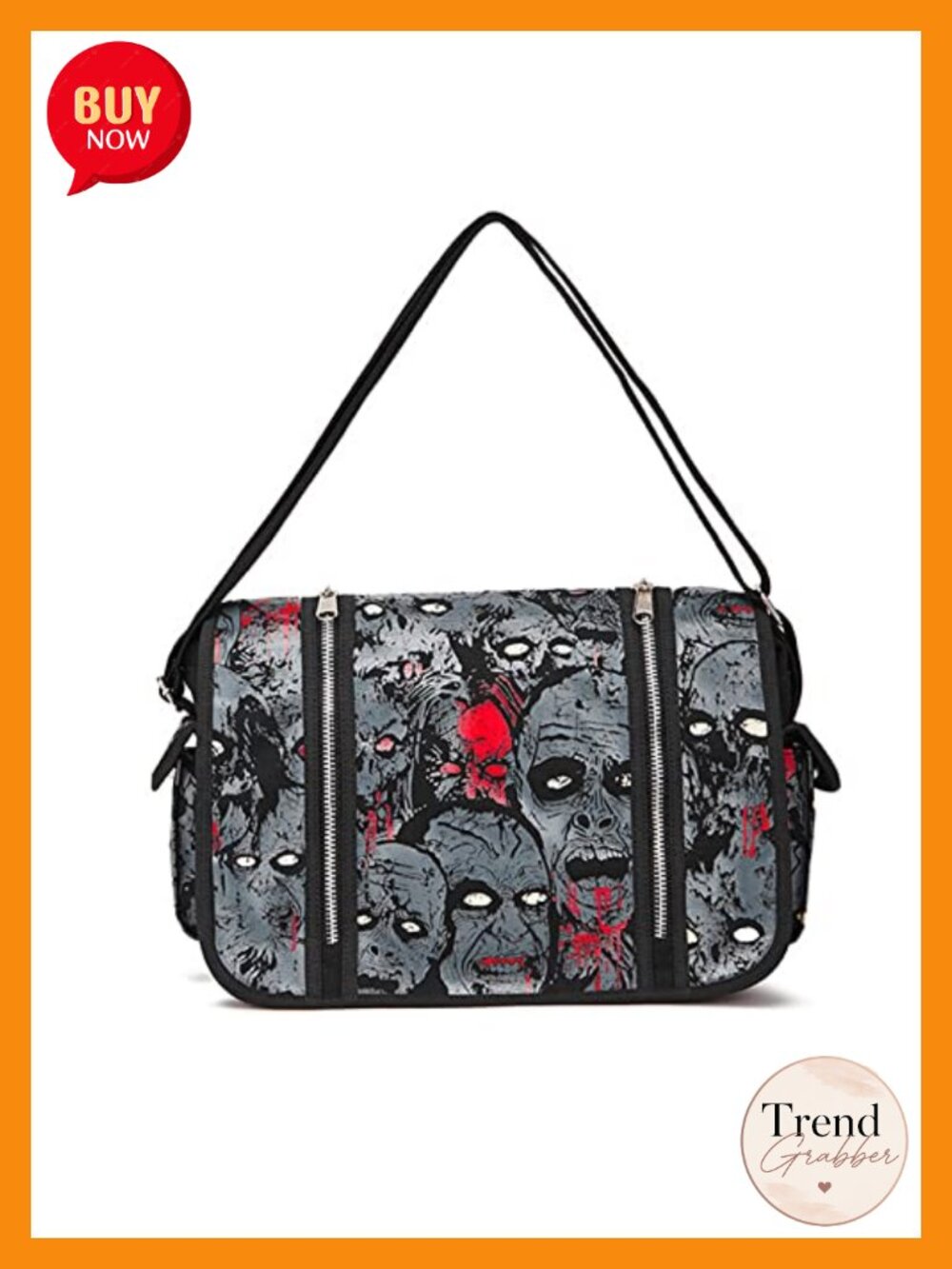 Gothic Canvas Tote Bag with Printed Skull - Halloween Backpack